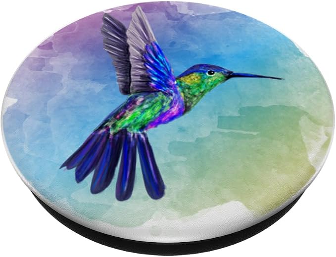 Colorful Watercolor Nature Blue Hummingbird Colorful Bird PopSockets Adhesive PopGrip