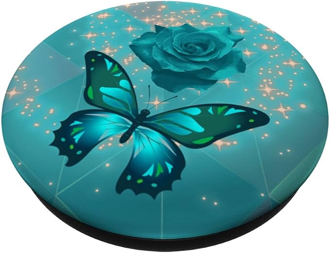 Rose Butterfly Flower Cell Phone Button Pop Up Holder Teal PopSockets Adhesive PopGrip
