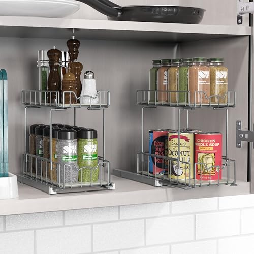 Simple Houseware 2-Tier Spice Rack Slide Out Wire Basket Drawer Organizer, Silver - color: Silver