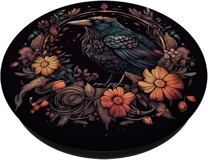 Crow Boho Flowers Graphic PopSockets Adhesive PopGrip
