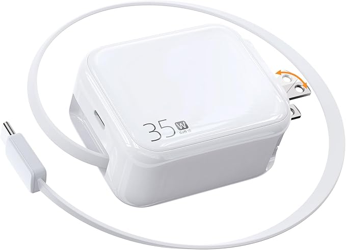 35W Retractable USB-C Wall Charger, Fast Charging Block with Foldable Plug and Retractable Type-C Cable, Dual Port PD Charger for iPhone 16/15, Galaxy S23/S22, LG, Compact for Travel & Home