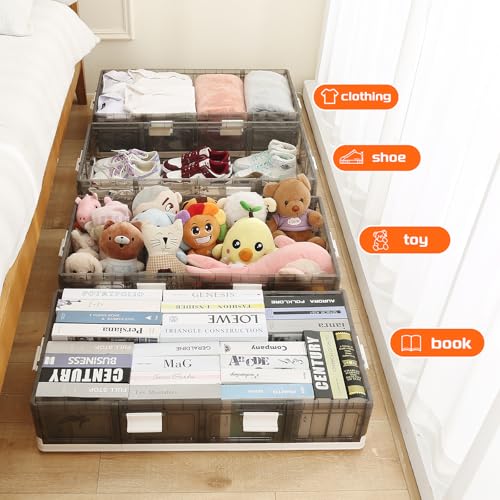 2-Pack Under Bed Storage Containers with Wheels - Stackable, Foldable Plastic Storage Boxes with Lids for Clothes, Shoes, Blankets - Perfect for Bedroom Organization and Dorms - size: 2 Pack-32.9''x16.1''x8.1''