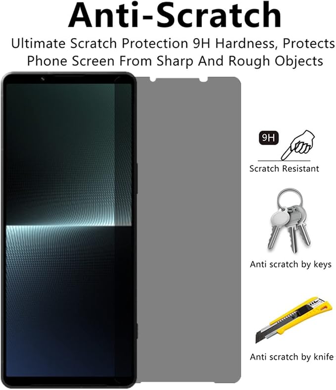 [2 PACK Anti-spy Anti-Scratch 9H-Hardness Easy to Install Privacy Protective Glass Screen Protector for Sony Xperia 1 V 2023