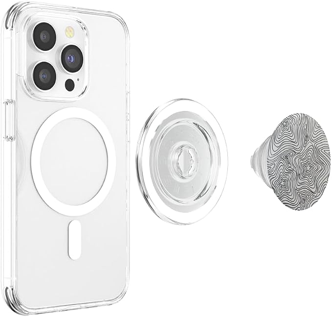 Black and White Retro Star Pattern PopSockets PopWallet for MagSafe