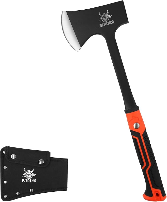 17" Hatchet, Camping Axe High Carbon Steel & Non-Slip Shock-Absorbing Grip with Nylon Sheath