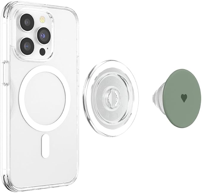 Calke Green Color Cute Heart Minimalist Love PopSockets PopWallet for MagSafe
