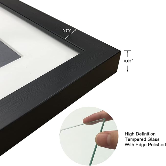 12x12 Black Picture Frame Set of 3 for Pictures 8x8 with Mat or 12x12 Without Mat, Wall or Tabletop Gallery Photo Frames with Real Glass