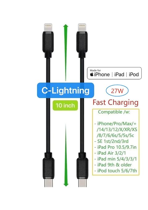 10-Pack Multi Short USB Cables &amp TypeC-C Cables for Charging Stations Compatible/w iPhone171615 iPhone14-5/ iPads/iPad mini/iPad Pros/Samsung Moblies &amp Tablets/Pixel &amp Nexus/HTC/Sony(Bl