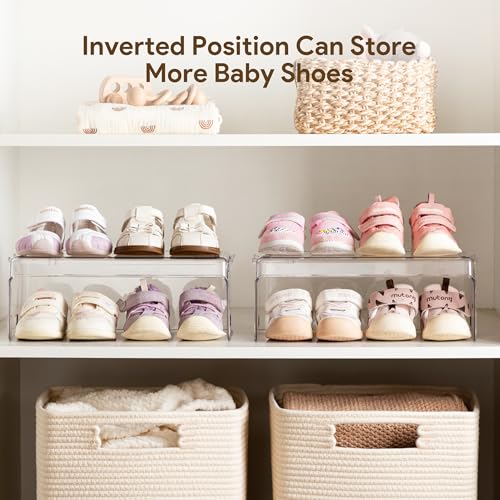 HBlife Clear Acrylic Kids Shoe Rack Baby Toddler Shoe Storage Organizer for Closet Floor Entryway Bedroom, 2 Tier Stackable Small Shoe Rack Shelf Display Stand - size: 2 Tier
