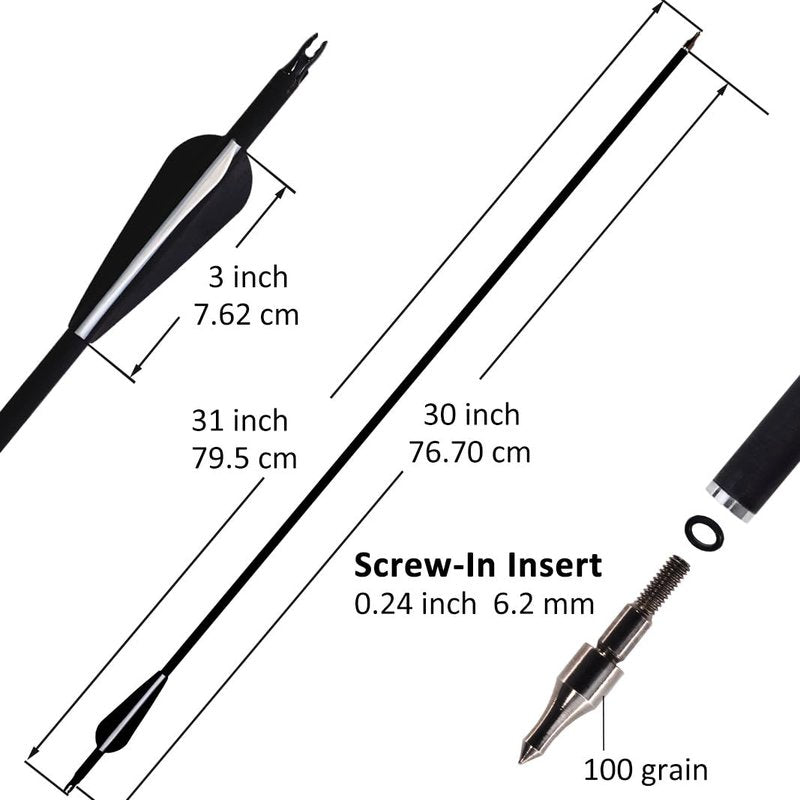 Luoyer 12Pcs Archery Hunting Arrows for Compound Bow Recurve Bow with Removable Tips Adjustable Nocks for Adults Hunting Targeting 30inch (Black Vanes)