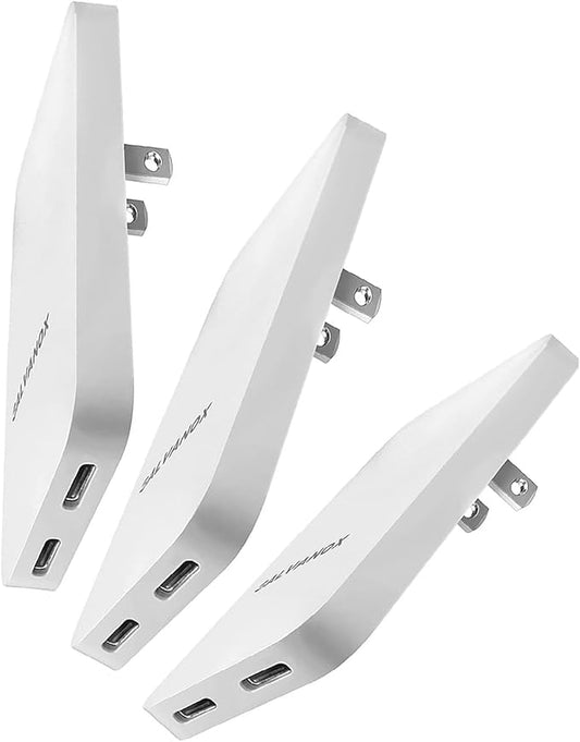 (3 Pack) Galvanox Dual USB-C Flat Wall Charger - Fast Charging Ultra Slim Outlet Plug Multi Port Type C for iPhone 13 14 iPhone 15 Pro Max and Samsung Galaxy Phones (20W)