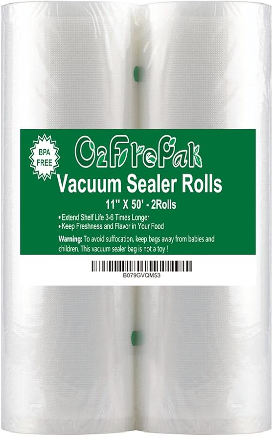 O2frepak 2Pack (Total 100Feet) 11x50 Rolls Vacuum Sealer Bags Rolls with BPA Free,Heavy Duty Vacuum Food Sealer Storage Bags Rolls,Cut to Size Roll,Great for Sous Vide