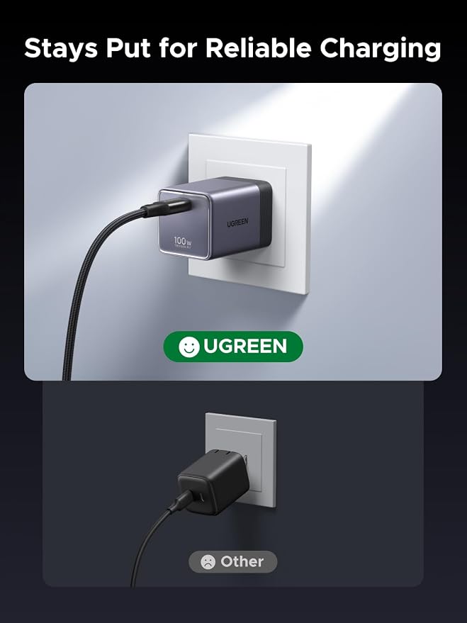 UGREEN Nexode Air 100W Wall Charger Block with USB C Cable Compact Foldable GaN Fast Charging PD Type-C Charger Compatible with MacBook iPhone 17 Pro Max Galaxy Grey
