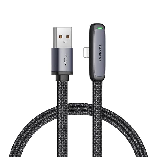 mcdodo 4FT USB to Lightning Cable 90 Degree Right Angle USB-A to Lightning Charging Cable with LED Indicator Light Compatible with iPhone 14 13 12 11/Pro/ProMax/Plus iPad AirPods iTouch