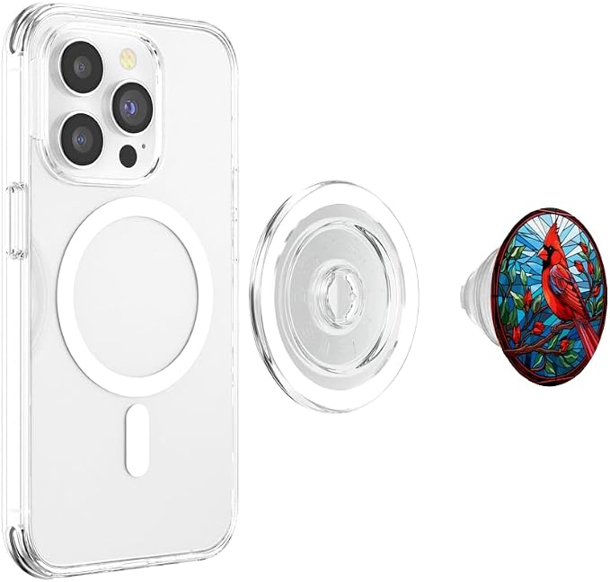 Stained Glass Red Cardinal Bird Christmas Cute Bird Lovers PopSockets Adhesive PopGrip