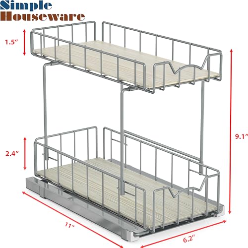 Simple Houseware 2-Tier Spice Rack Slide Out Wire Basket Drawer Organizer, Silver - color: Silver