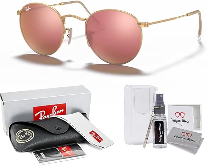 Ray-Ban RB3447 ROUND METAL Sunglasses For Men +BUNDLE with ACCESSORY EYEWEAR KIT
