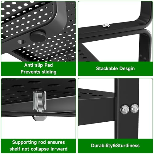 Expandable Kitchen Cabinet Shelf Organizer Rack Heavy Duty Metal Spice Rack Stackable Kitchen Counter Storage Shelf for Kitchen Cabinet Pantry Bathroom (Black - 16.5"-27" L x 8" W x 9.6" H - 2Pack) - color: Black - 16.5"-27" L x 8" W x 9.6" H - 2Pack