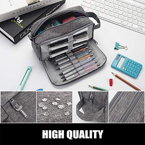 Sooez High Capacity Pencil Case, Big Pencil Bag Pouch Box Organizer Pen Case, Portable Journaling Supplies with Easy Grip Handle & Loop, Asthetic Supply for Girls Adults, Grey - color: Grey