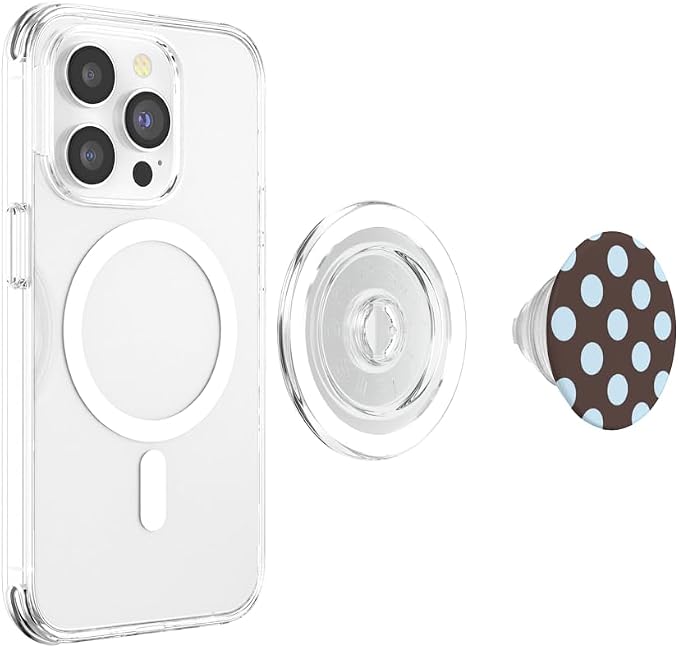 Light Blue Polka Dots On Brown PopSockets PopWallet for MagSafe
