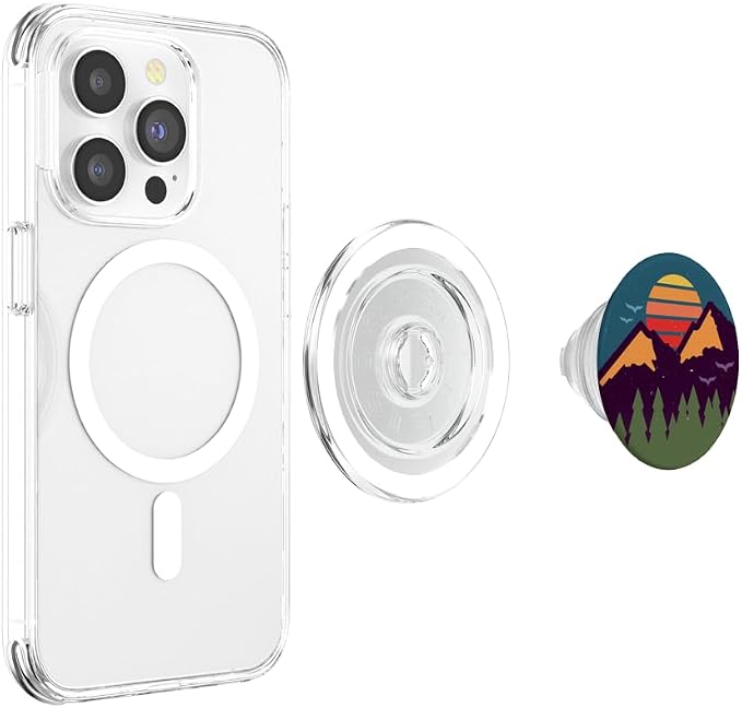 Retro Sunset Pine Trees &amp Mountain Scene PopSockets Adhesive PopGrip