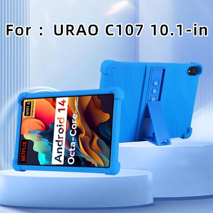 for Urao 10.1 inch Tablet Case Soft Silicone Cover Case with Kickstand for Urao 10.1'' C107 Tablet Blue