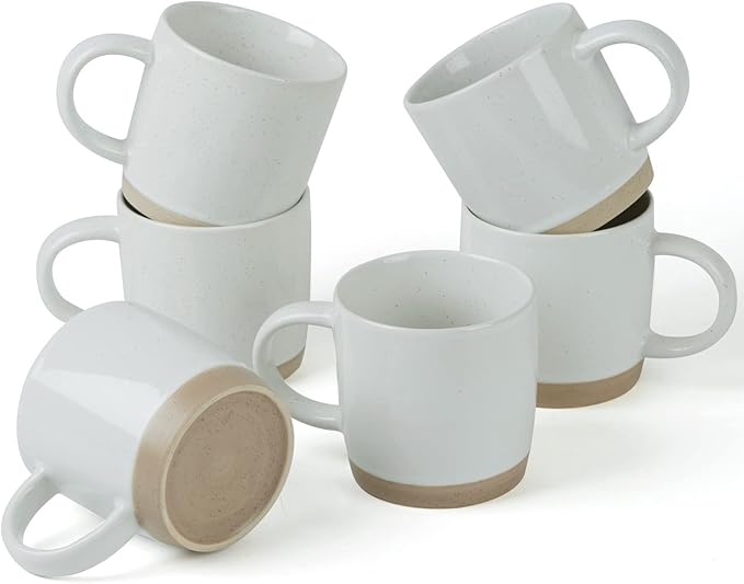 famiware Coffee Mugs for 6, 13 oz Mug Set, Dringking Cup with Handle for Coffee, Tea, Cocoa, Milk, Milkyway serise, White