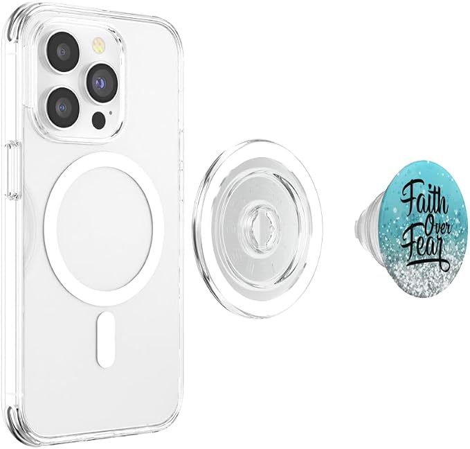 Black Faith Over Fear On a White ight Blue PopSockets Adhesive PopGrip