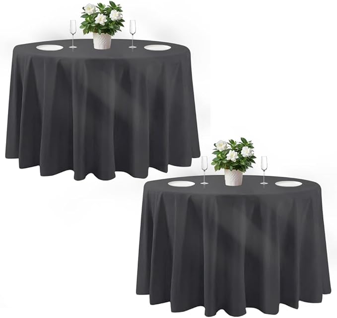 Cuckan 120 Inch Round Tablecloth, 2 Pack Black Stain Resistant and Wrinkle-Free Polyester Table Cover for Wedding, Banquet, Party, Restaurant – [Black ], [2-Pack]