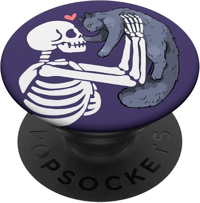 PopSockets Skull &amp Goth Phone Grip &amp Stand - Skeleton &amp Cat PopSockets PopGrip for MagSafe