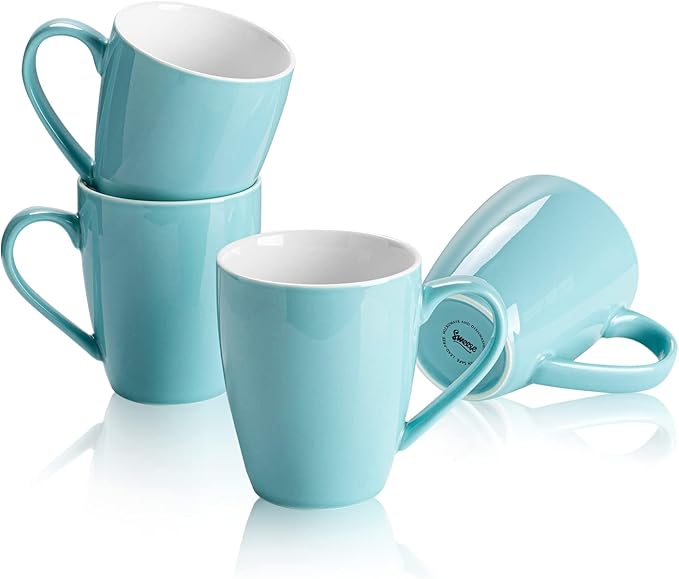 Sweese Porcelain Coffee Mugs - 16 Ounce (Top to the Rim) for Coffee, Latte, Tea, Cocoa, Set of 4, Turquoise