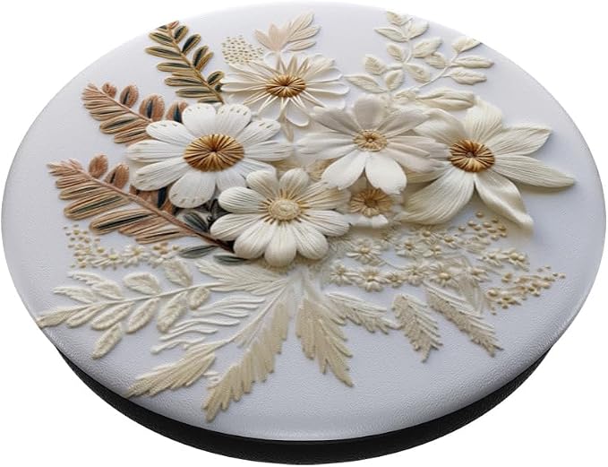 Beige Floral Flower Pattern On White Background PopSockets PopGrip for MagSafe