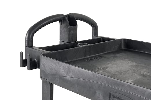 Rubbermaid Commercial Products 2-Shelf Utility/Service Cart, Medium, Black, Lipped Shelves, Ergonomic Handle, 500 Lbs Capacity, forfor Warehouse/Garage/Cleaning/Manufacturing