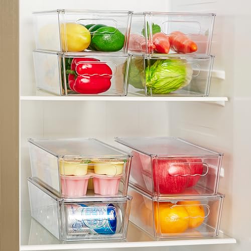 Vtopmart 8pcs Clear Organizers and Storage Bins with Lids, Stackable Plastic Storage Containers with Handles for Fridge, Freezer, Pantry, Cabinet, Kitchen Organization - size: With Lid