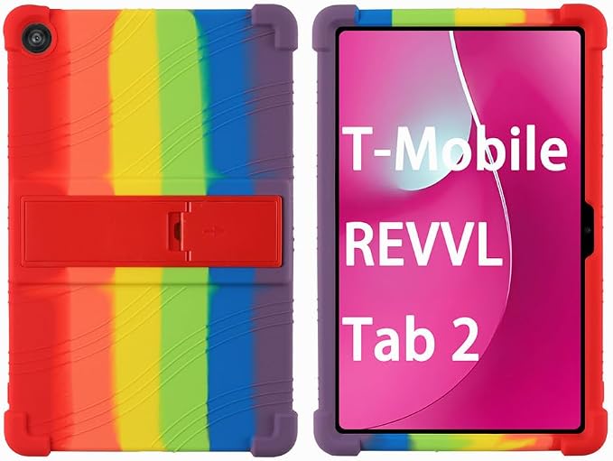 for Revvl Tab 2 Case (2025) Kids Soft Silicone Cover for Tmobile Revvl Tab 2 Tablet Case with Stand (Black)