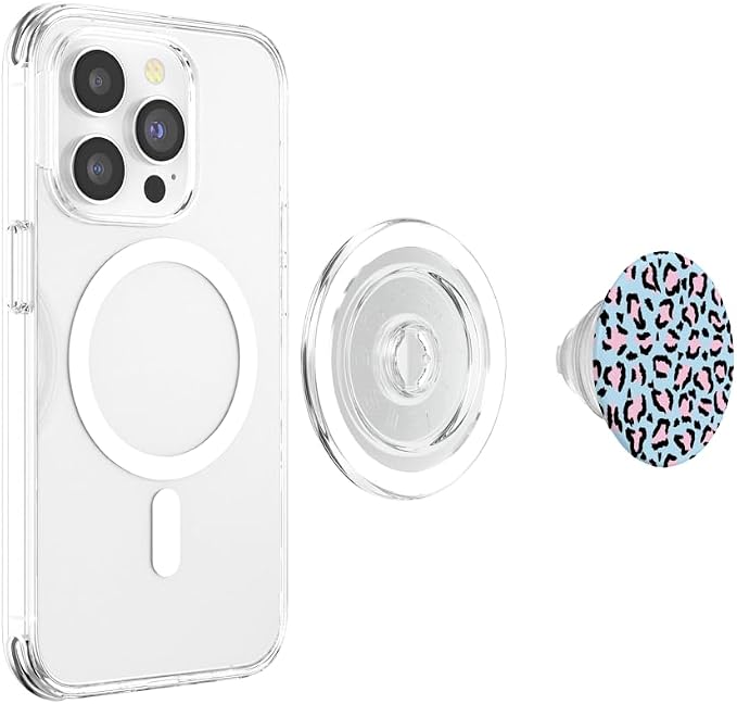 Blue Pink Leopard Print Pattern PopSockets PopGrip for MagSafe