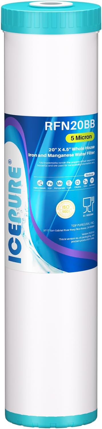 ICEPURE 5 Micron 20" x 4.5" RFN20BB Whole House Iron & Manganese Reduce Water