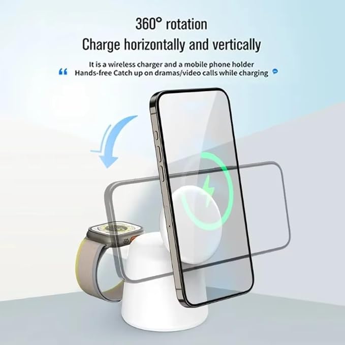 Foldable 3 in 1 Magnetic Wireless Charger Stand for iPhone 17 16 15 14 13 12 Pro Max Airpods IWatch 9 8 7 6 Fast Charging Dock Station (White)