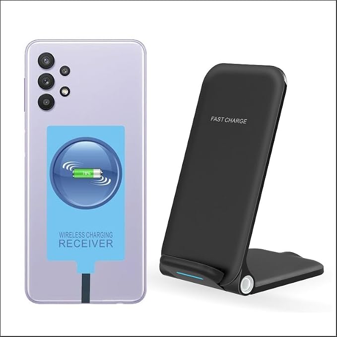 Wireless Charging Receiver for Samsung Galaxy A12 A22 A32 A42 A52 A72 4G 5G External Type-c Adapter with Stand Folding Charger