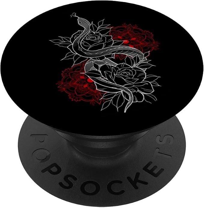 Black Red Snake Floral Illustration Print PopSockets PopGrip for MagSafe