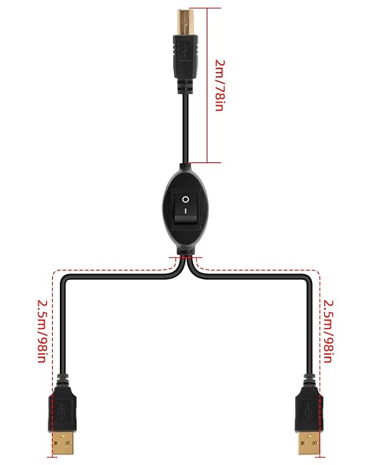 2 in 1 USB Printer Splitter Cable USB A Male to USB B Male Printer Cable with Toggle Switch for 2 Computers Share Scanner Printer.(2.5M/8.2FT)