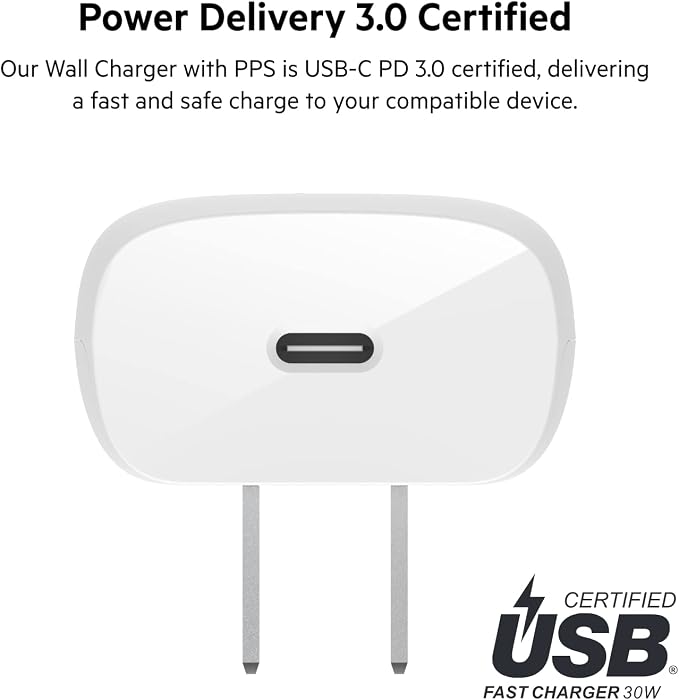 Belkin 30W GaN USB C Charger Block Lightning Cable Included | Power Delivery GaN iPhone Charger Fast Charging Compatible with iPhone iPad and More
