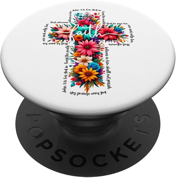 JOHN 3:16 Floral Faith Cross Jesus Christian Religious PopSockets Adhesive PopGrip