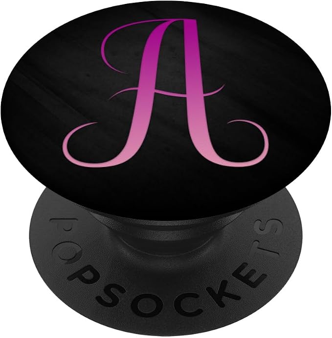 Pink Purple Letter A Monogram On Black PopSockets Adhesive PopGrip