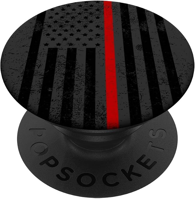 Black American Flag Red Line Firemen Firefighter Men Gift PopSockets Adhesive PopGrip