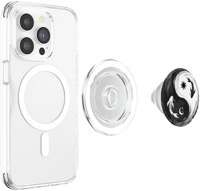 Black White Yin Yang Koi Fish Japanese Balance Art Pattern PopSockets PopWallet for MagSafe