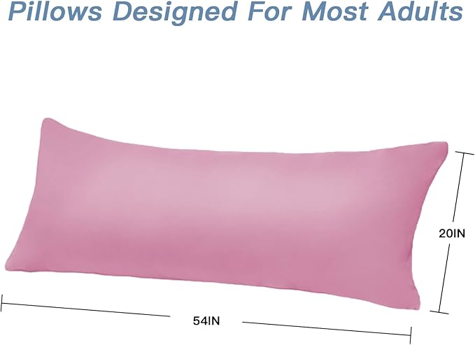 DOWNCOOL Luxury Full Body Pillow Insert with Fiber Cover - Ultra Soft Body Pillow for Sleeping - Breathable Long Bed Pillow Insert, 20"x54"(Pink, with Cover)