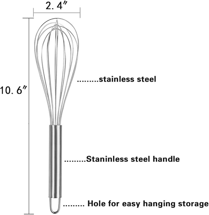 VITASUNHOW 10" Stainless Steel Balloon Whisk for Baking pack of 3