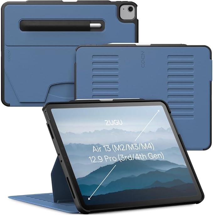 ZUGU Case for iPad Air 13 inch (M2/M3/M4) iPad Pro 12.9 Gen 3/4 [Aqua] | Ultra Slim Protective Cover Apple Pencil Holder w/Charging Convenient 10-Angle Magnetic Stand Auto Sleep/Wake Function