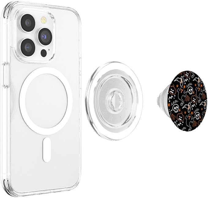 Ghost Skeleton Pumpkin Witch Hat Cute Halloween Pattern PopSockets Adhesive PopGrip